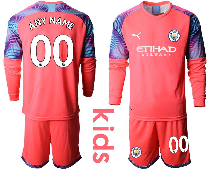 Youth 2019-2020 club Manchester City pink goalkeeper long sleeve customized Soccer Jerseys->customized soccer jersey->Custom Jersey